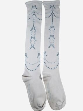 Innocent World Ivory Blue Bow & Dot Garland OTK Socks | Classic Lolita